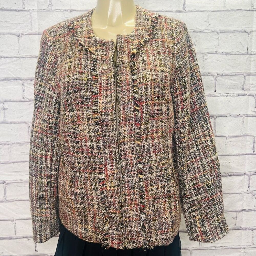 Appleseed's Womens Multicolor Full Zip Wool Blend Tweed Blazer Jacket Size 14